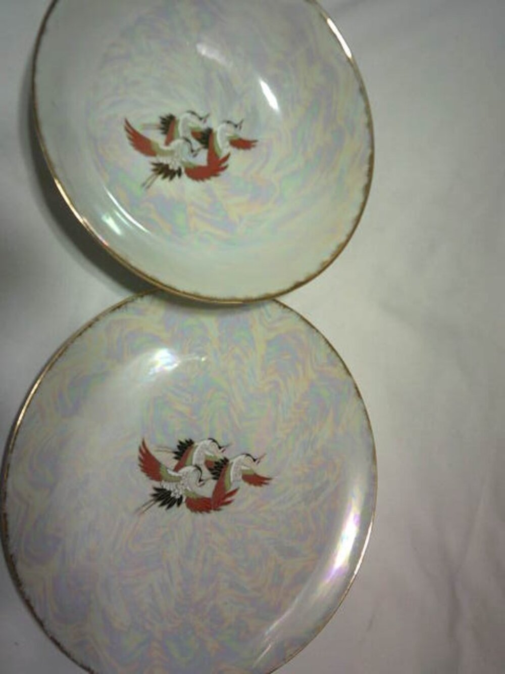 RARE VTG AKITA FINE CHINA BOWL SERVING SET IRIDESCENT KUTANI FLYING CRANES DESIG